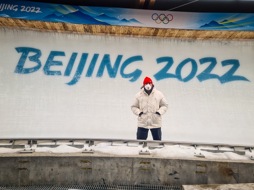 Olympian Axel Brown stands in beijing bobsleigh track